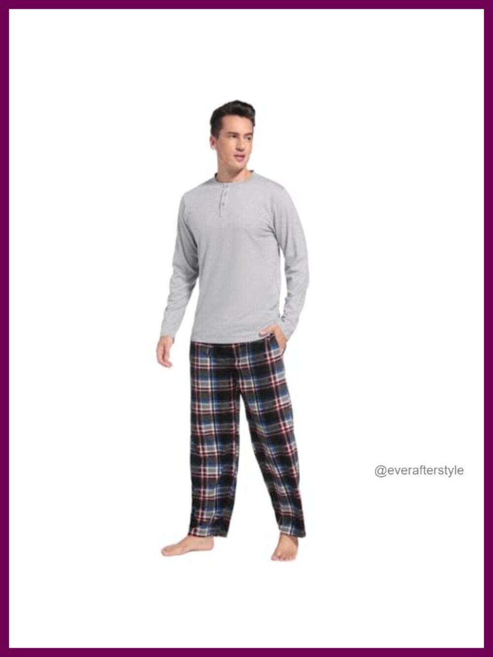 Mens 100% Cotton Flannel Pajama Set Long Sleeve Top Plaid PJ Pants
